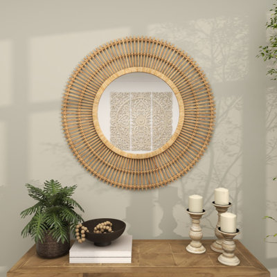 Miroir mural rond en bois de bambou