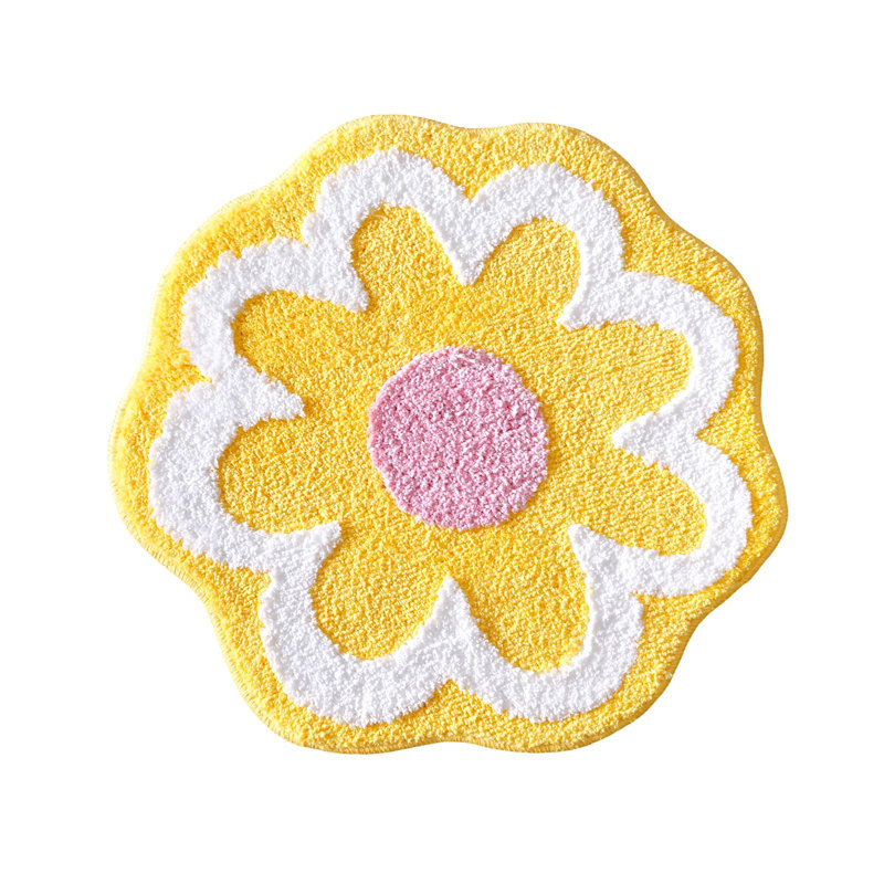  Yellow Flower Shaped Bath Rug, Non-slip Water Absorbent Bathroom Mat, Super Cute Machine Washable Bathroom Rug, Small Round Floral Soft And Fluffy Bath Mat