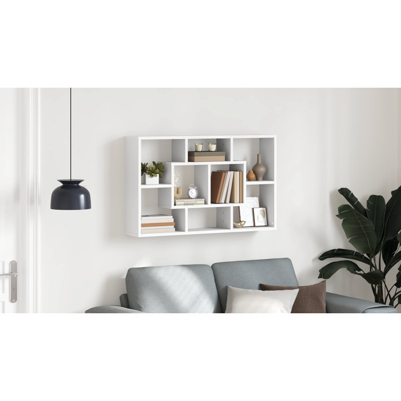 Tiffany Wall Shelf Home Living Room Hanging Rack Floating Shelf Engineered Wood, 52.5cm H x 85cm W x 16cm D, White