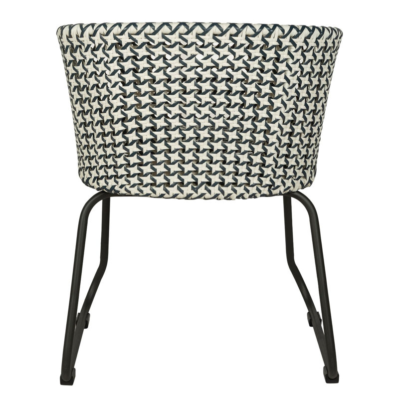 Luna Woven Rattan Outdoor Arm Chair, Blue/White Seat/Black Frame