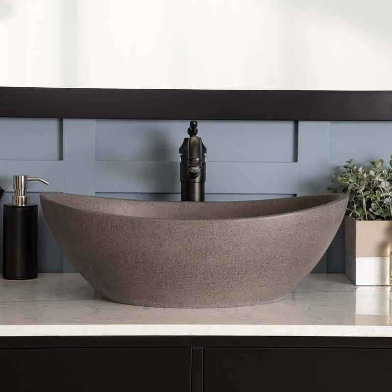 Chevington 13.75'' Concrete Oval Bathroom Sink, Gray
