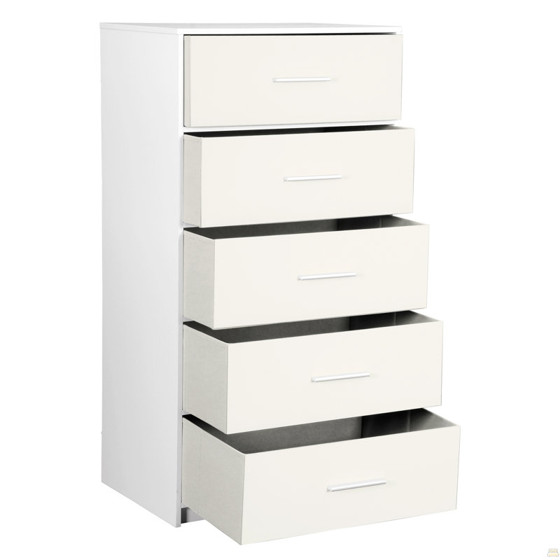 Commode 5 tiroirs avec grands tiroirs en tissu, Blanc