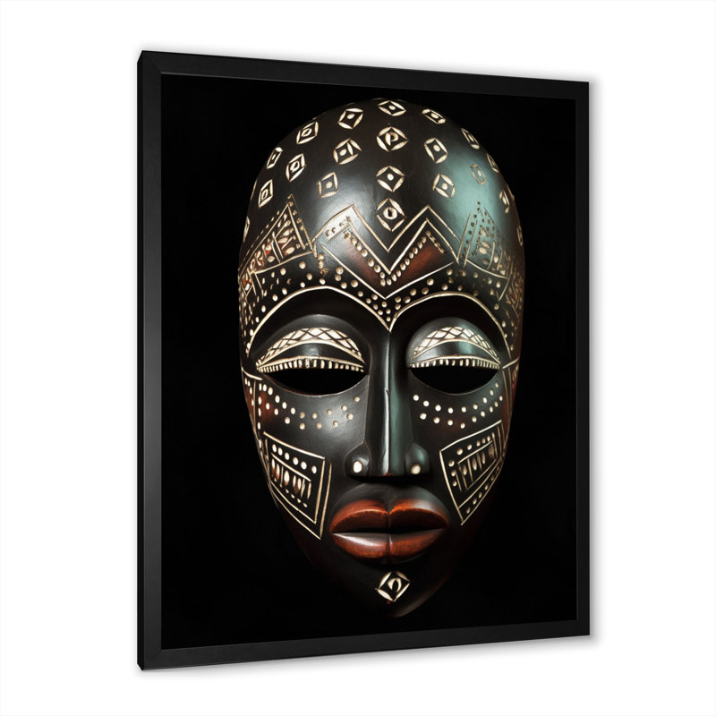 «Ethnical Traditional African Mask XXI», reproduction sur toile, H 44 po x l 34 po x P 1,5 po, Cadre photo noir