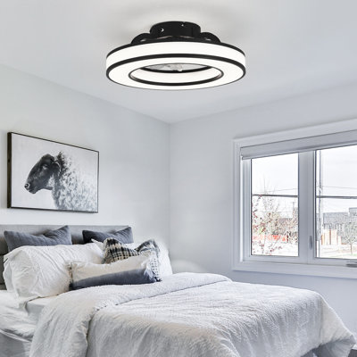Ventilateur de plafond à DEL 17 po avec lumière, télécommande, température de couleur réglable à 3 lumières, ventilateur encastré pour salon de chambre à coucher