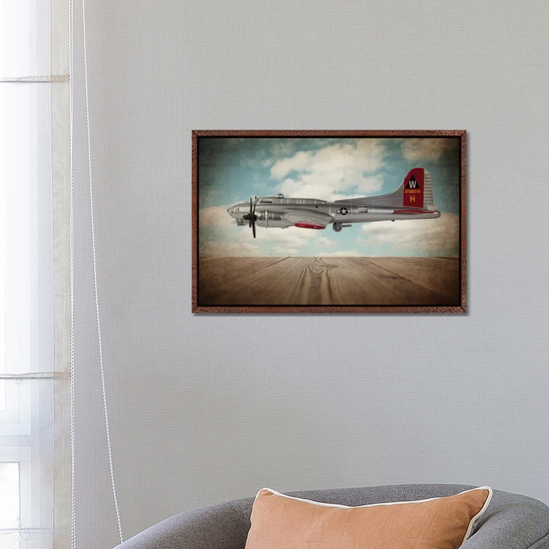 B17 Flying Fortress - Print on Canvas, Classic Brown Wood Framed, 66.04 cm H x 45.72 cm W