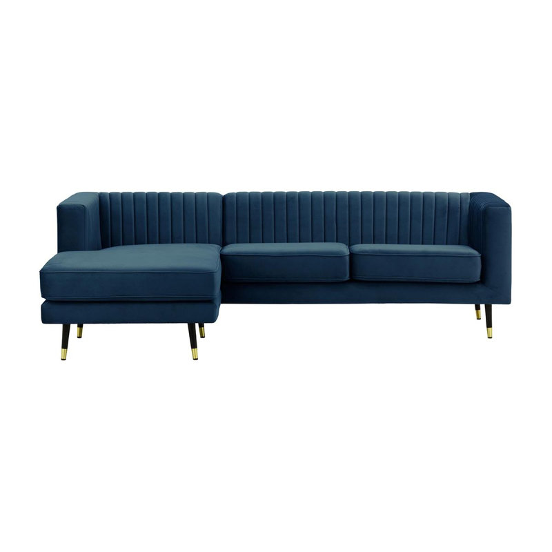 Monaville 4 Seater Velvet Sofa & Chaise, Left Hand Facing, Navy Blue