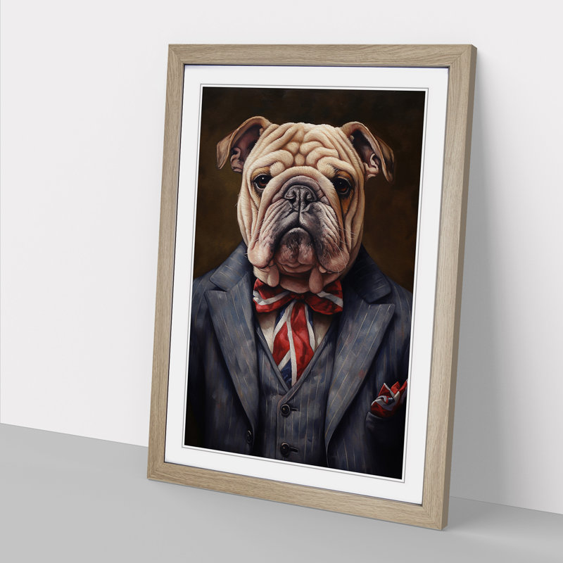 British Bulldog Contemporary - Framed Print, 46cm H x 34cm W x 2cm D, Oak Framed