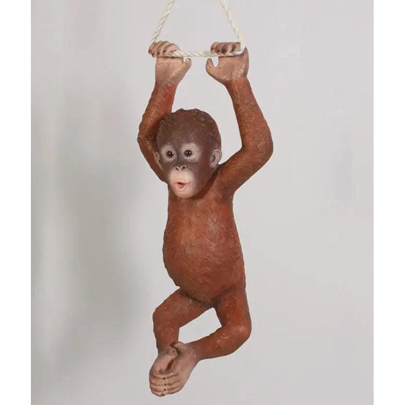 Monkey Baby Orangutan Hanging On Rope Statue