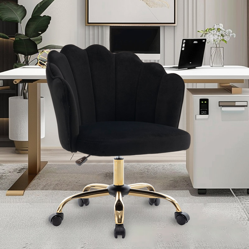 Izdyhaar Velvet Swivel Task Chair with Tufted Back, Black