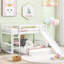 Lit simple au-dessus d'un lit superposé blanc avec glissade intégrée et installation latérale, construction en bois de pin massif, idéale pour les petites chambres à coucher, lignes grises, ensemble de lattes blanches, cadre réversible équipé