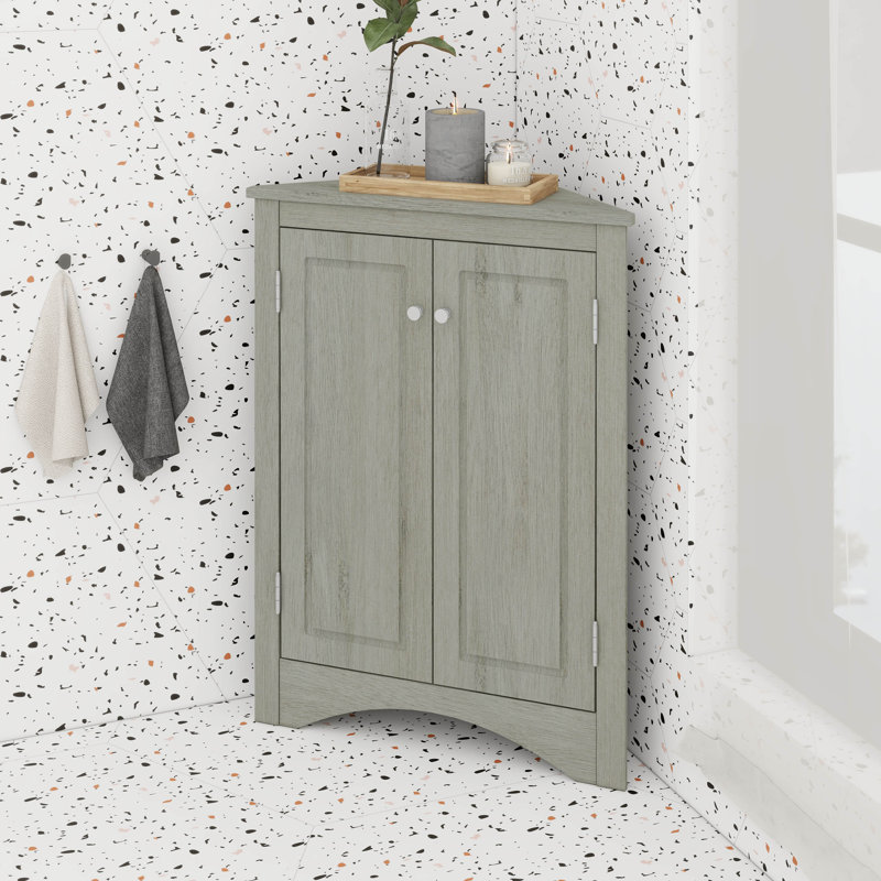 Armoire de rangement triangulaire pour salle de bain avec tablettes réglables, armoire de plancher autoportante, Chêne