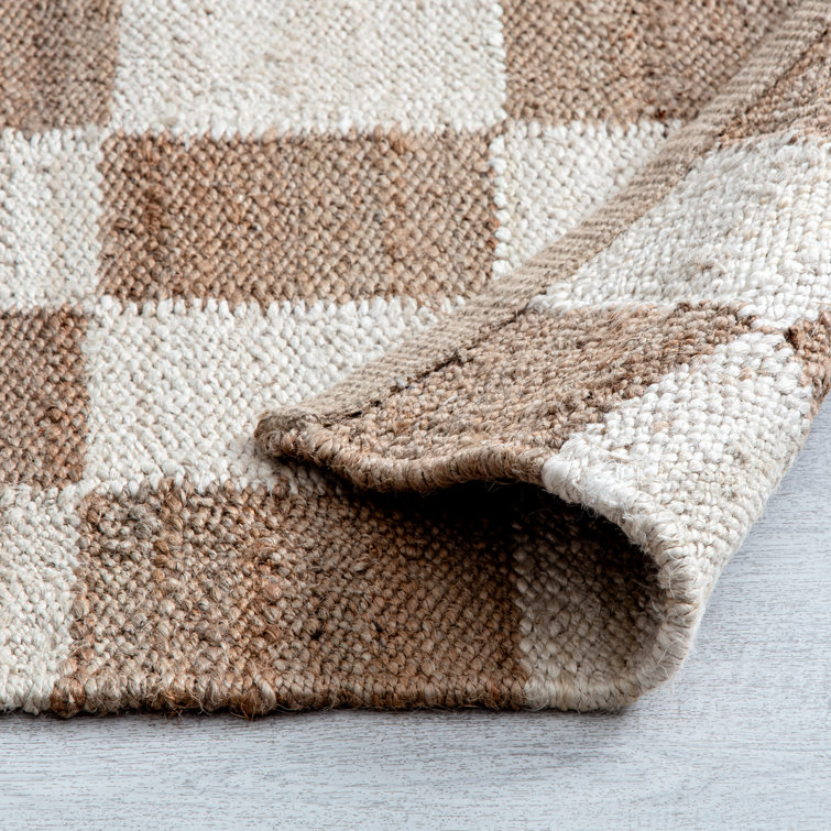 checkerboard Carpet brown white short pile wool rug handmade