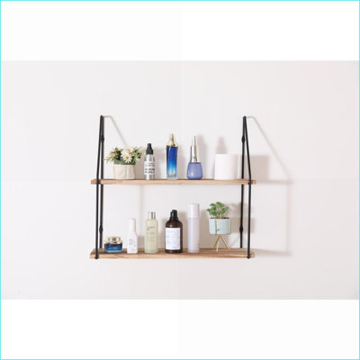 Floating Shelves 2-Tier Rustic Natural Wood Wall Mounted | Metal Brackets | 23.6”L