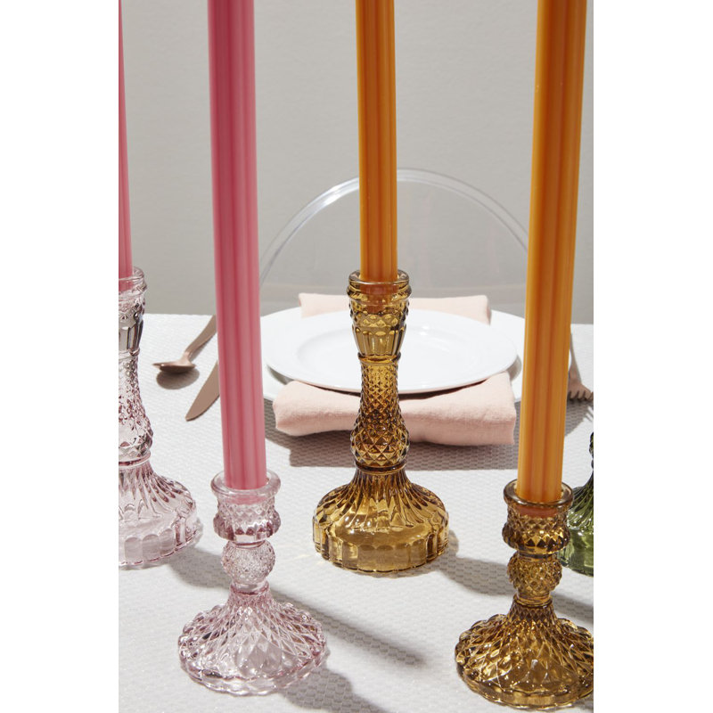 Eliana Samira Glass Tabletop Candlestick, Amber