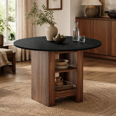 Table de salle à manger ronde en panneau de fibres à densité moyenne de 42 pouces: 30 pouces de haut, avec des tablettes de rangement à double couche, une structure stable et des tapis antidérapants pour les cuisines, les salles à manger et les appartements.