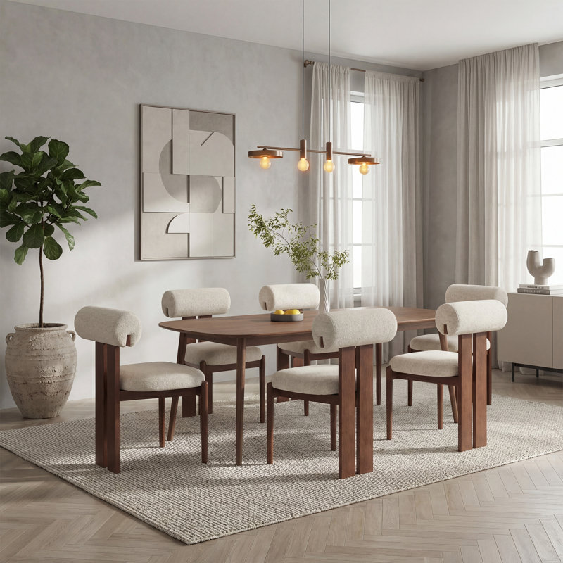48cm H Fabric Upholstered Dining Chair in Camel, Walnut, Beige, 6