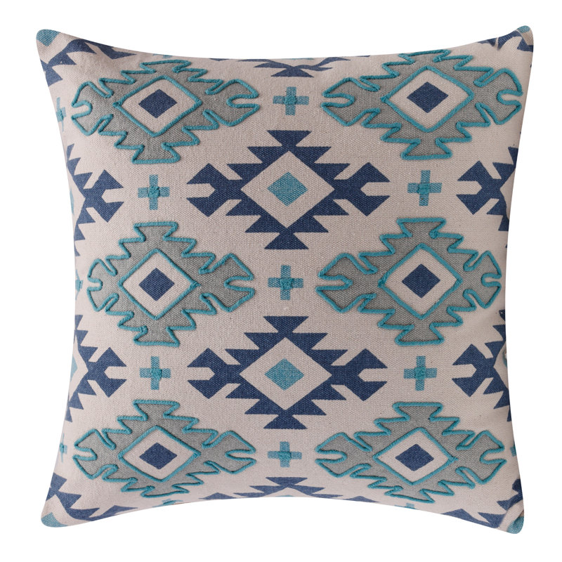 Housse de coussin géométrique 100% coton, Marine / gris pâle, Housse de coussin seulement - sans coussin