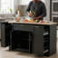 Buffet multi-fonctionnel pour îlot de cuisine - Table de salle à manger extensible, tablettes réglables, support coulissant à 3 niveaux-1579207245