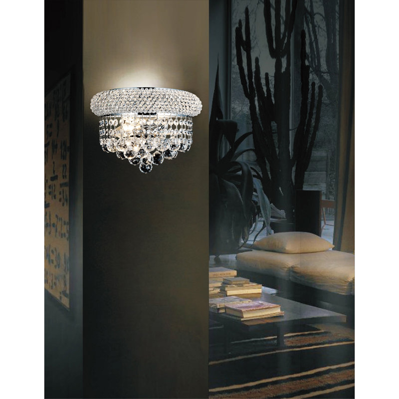 Josiah Crystal 12" Chrome Wall Light for Entryways Bedrooms Dining Rooms Bathrooms, 2-Light with E12 Bulb Base, Chrome