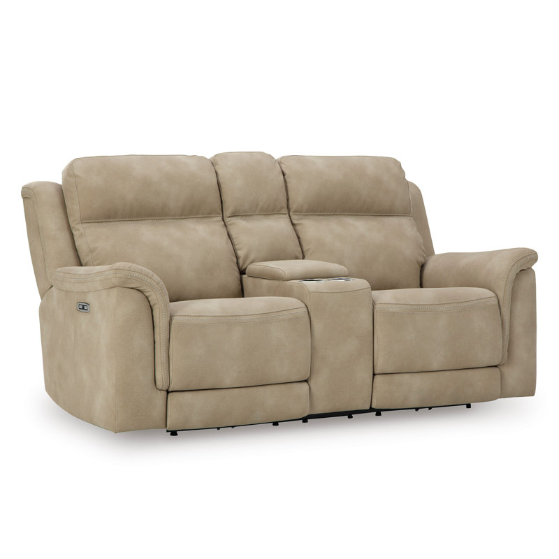 Gordils 76 " Faux Leather Loveseat Power Reclining, Sand Beige Faux Leather