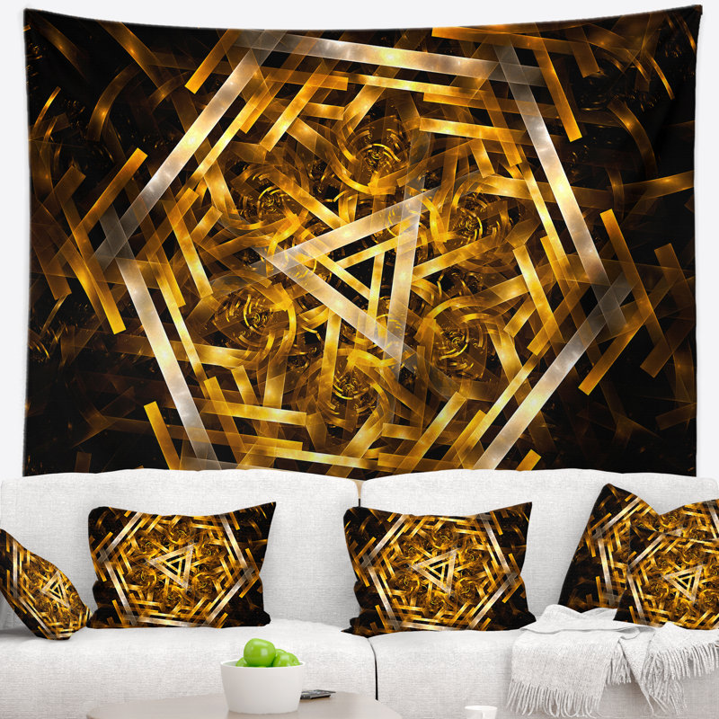 Tapisserie hexagonale hexagonale 3d jaunâtre, H 32 po x l 39 po