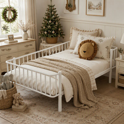 Sturdy Metal Daybed with Steel Slat Support System for Versatile Sleeping and Seating Solutions