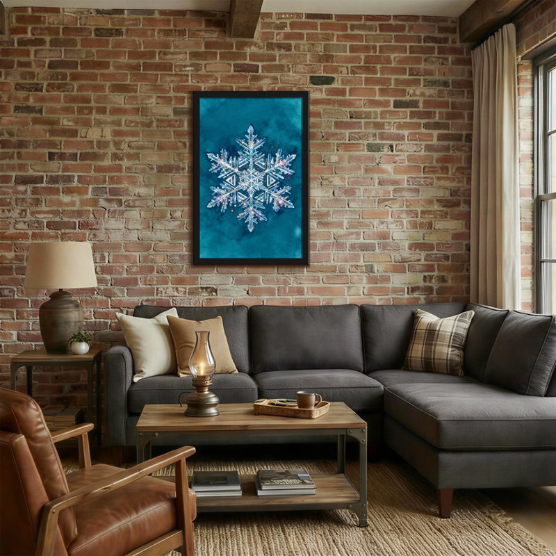 Flocon de neige de Noël en cristal sur fond bleu sarcelle, H 18 po x l 12 po