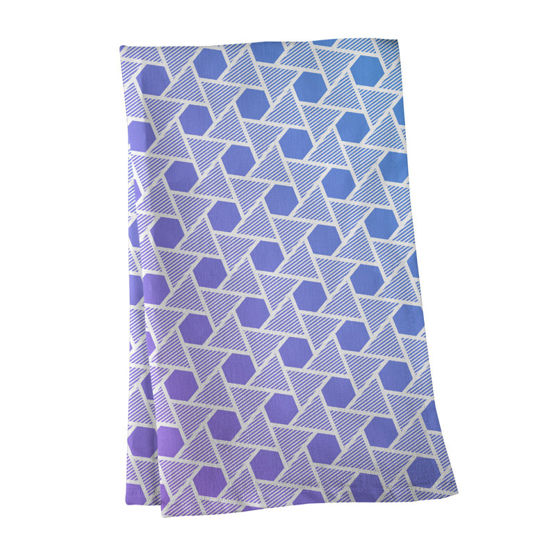 Serviette à thé hexagonale triangles, Mauve / Bleu, Sergé de coton