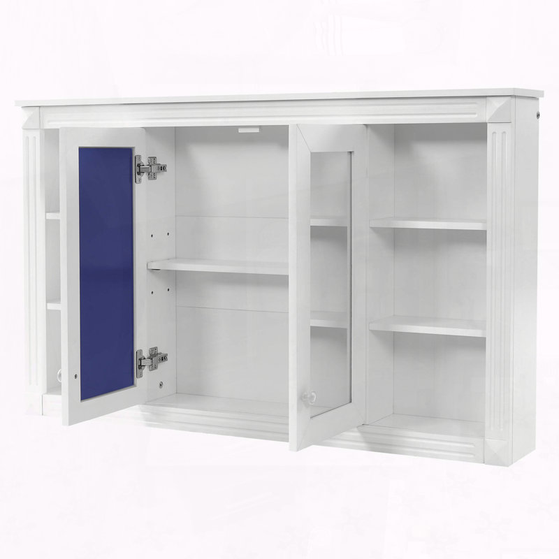 Armoire à miroir murale de 47 pouces avec tablette réglable et tablettes ouvertes