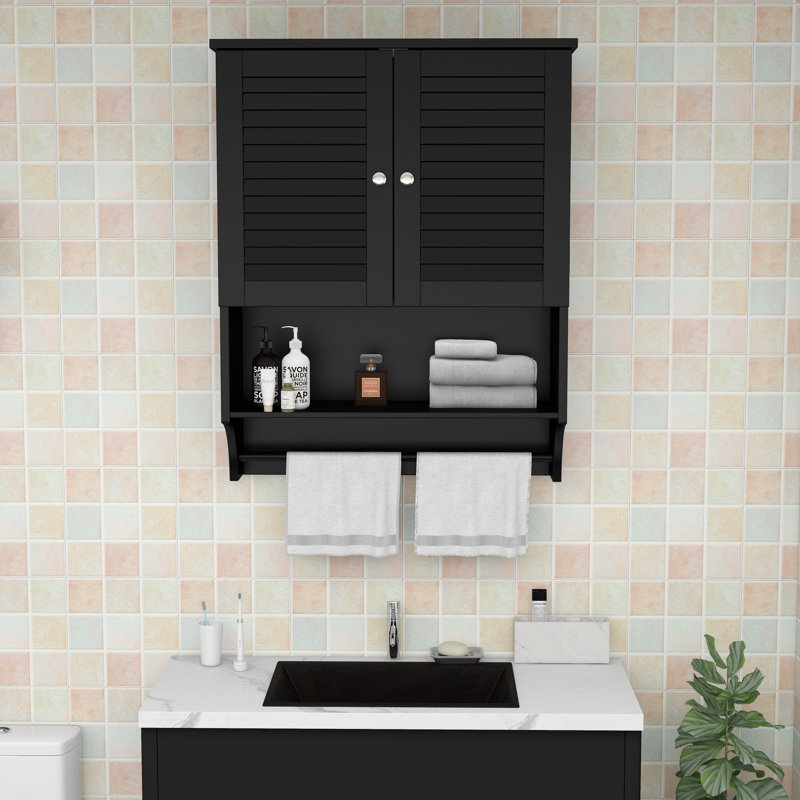 23.6" W Wall Mounted Bathroom Cabinet with 2 Doors, Black