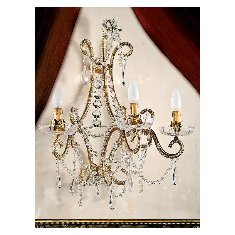 3 - Light Gold Candle Wall Light, Swarovski