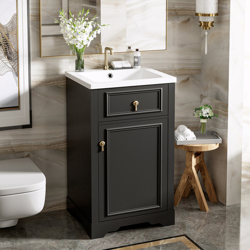 Meuble-lavabo de rangement avec lavabo en céramique, Black
