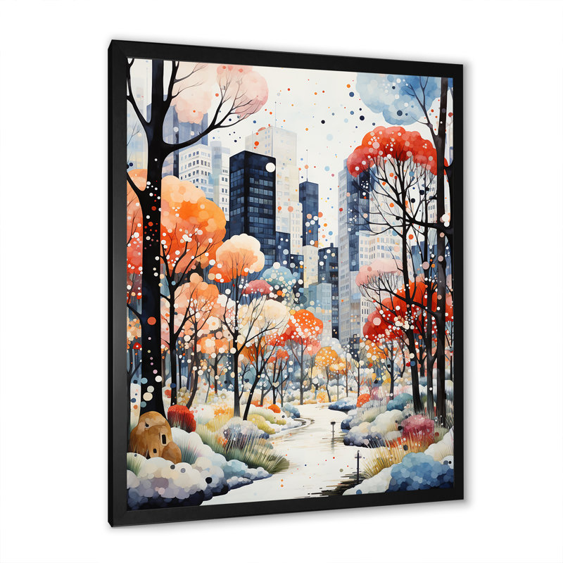 Automne ville, charme Art déco II - Art mural déco ville, Cadre photo noir simple, H 32 po x l 24 po x P 1 po