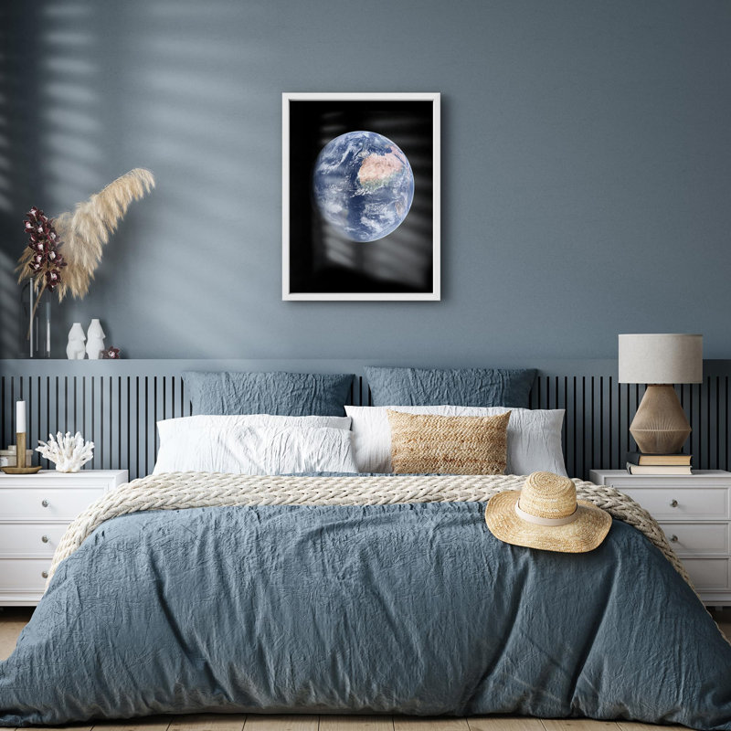 «Blue Earth From Space Space Enthusiasts Illustration Small Decor Art Work», Blanc, H 10 po x l 8 po