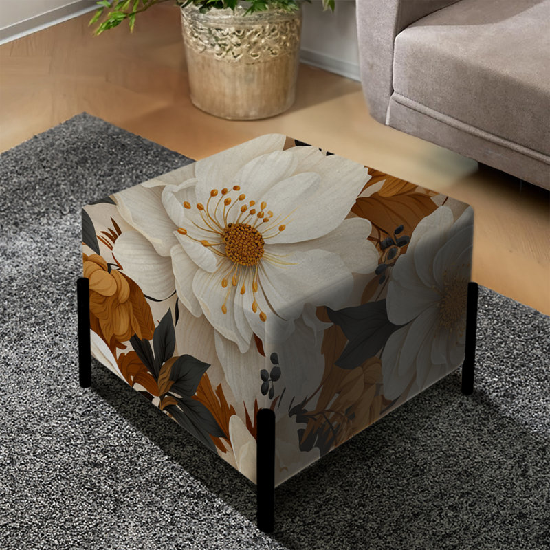 Boho Earthy Blooms Poppies Bloom III - Repose-pieds carré floral