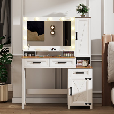 Modern Makeup Vanity Desk With 3-color Led Mirror And Motion Sensor