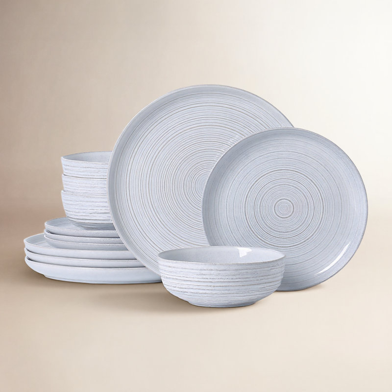  Service de vaisselle en grès 12 pièces Halo Edge, service pour 4, Gris
