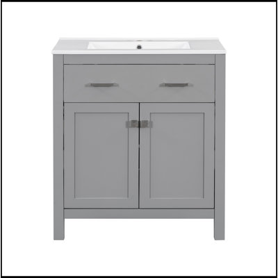 Meuble-lavabo de 30 po avec lavabo en céramique, armoire de salle de bain simple moderne avec 2 portes et une tablette, portes à fermeture douce