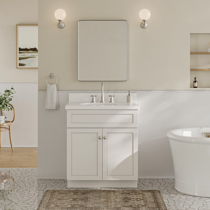 Ensemble de meuble-lavabo simple 31 po avec miroir Abell, Blanc