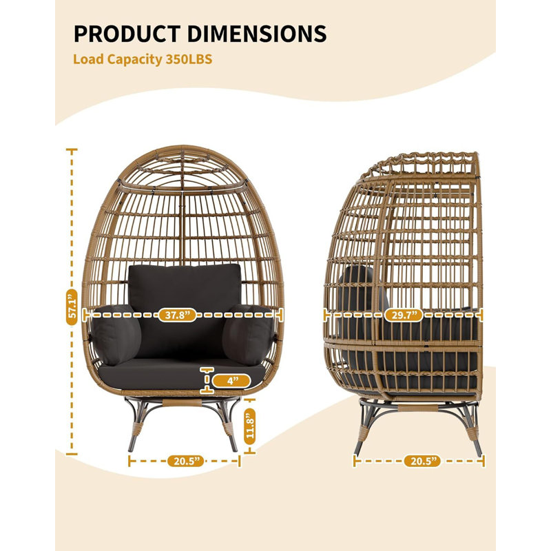 Fauteuil surdimensionné pivotant à 360 ° avec structure en acier et 4 coussins, Noir