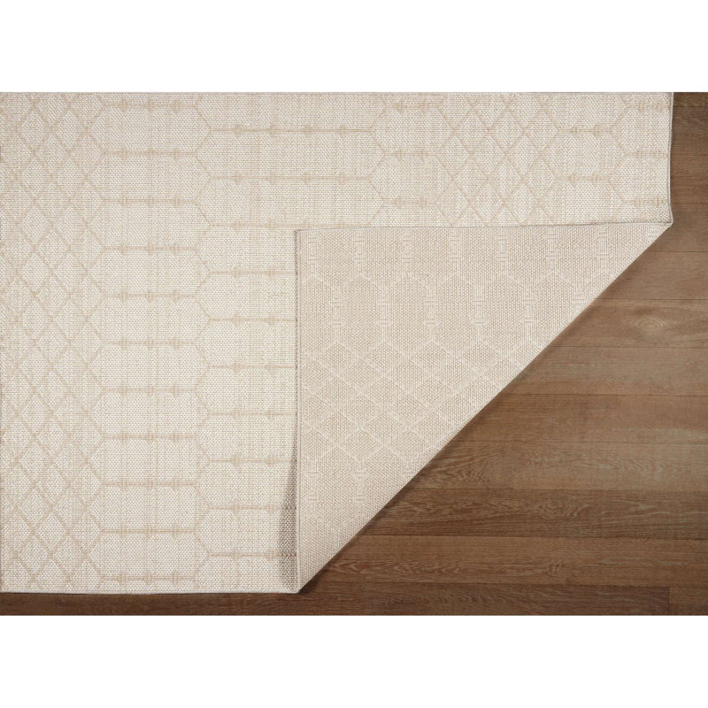 Tapis intérieur / extérieur en polypropylène beige Makayla, Rectangle 6 pi 7 po x 9 pi 4 po