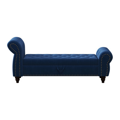 Banc de 64,5 po pour chaise longue capitonnée avec rangement et revêtement en velours 