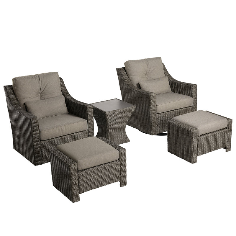 Ensemble de conversation d'extérieur pivotant en osier 3 pièces pour 2 personnes avec table d'appoint Keaisha, Gris, Oui