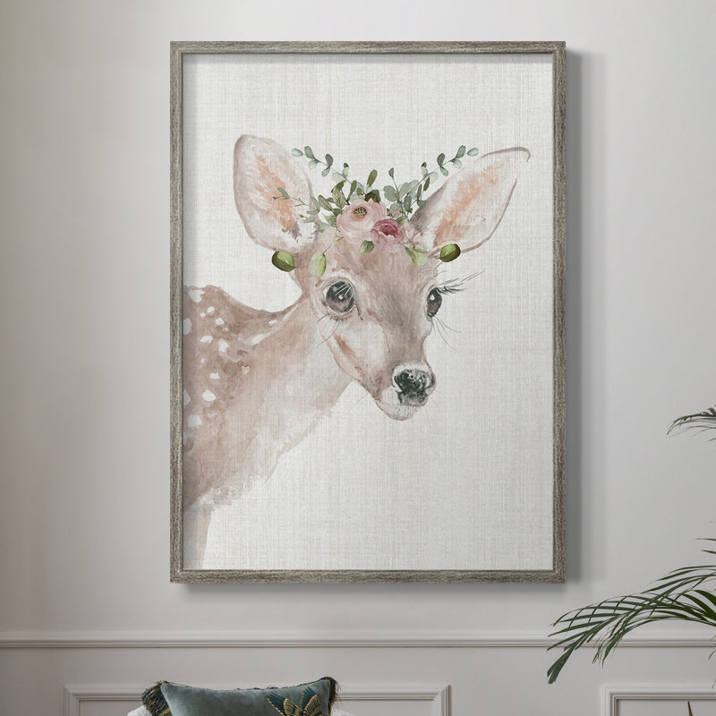 Dressy Fawn, reproduction encadrée - bois massif, H 15 po x l 12 po