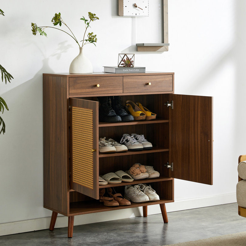 Armoire à chaussures multifonctionnelle moderne en MDF de couleur noyer - minimaliste, Noyer