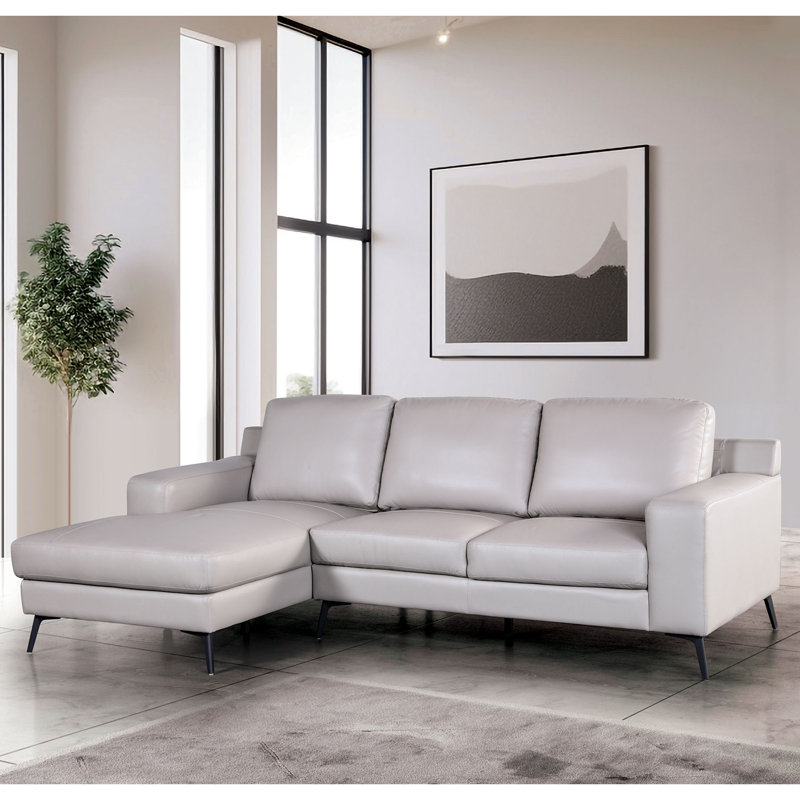 Jakoria 98" L-Shape Sectional with Chaise, Left Hand Facing, Gray Leather Match
