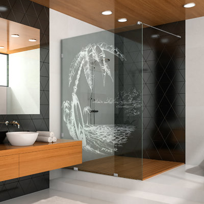 31-1/2 In W x 75 In H High-Clarity Tempered Glass Shower Panel with Laser Design