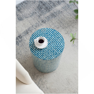 14X14x20" Blue Garden Capiz Stool, Accent Side Table