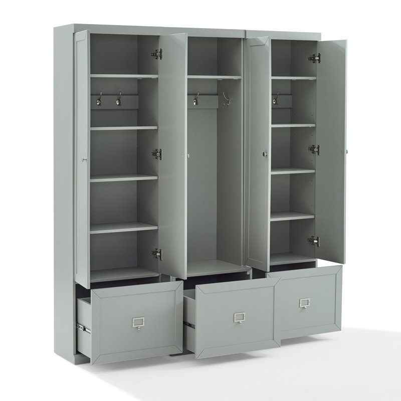 Crestshire 66 " Wide Hall Tree with Drawers and Shelves, Gray