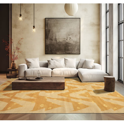 Tapis tibétain beige en laine et en soie noué à la main 6 x 8 pi 11 po Tibetano